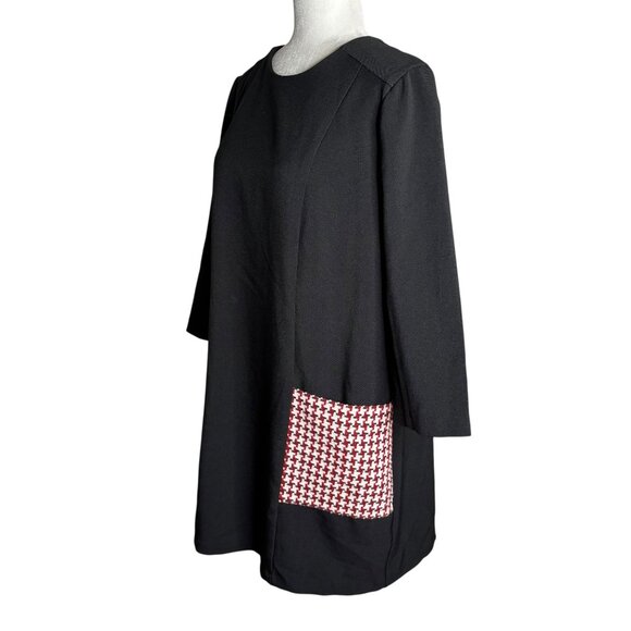 Asos Shift Dress Black Size 14 Red White Houndstooth Pockets Lined Zipper - Picture 4 of 8